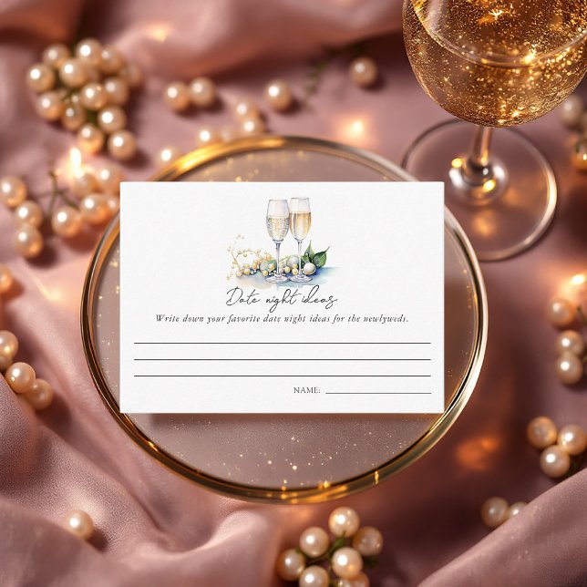 Tarjeta De Recepción Ideas para una noche de cita de despedida de solte (Pearls and Prosecco Bridal Shower Date Night Ideas Enclosure Card)