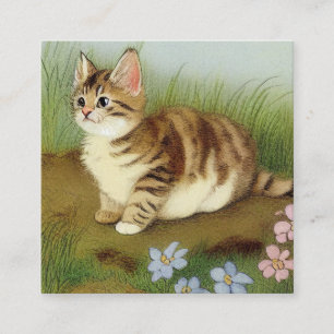 Tarjeta De Recepción Ilustracion de gatito vintage con flores