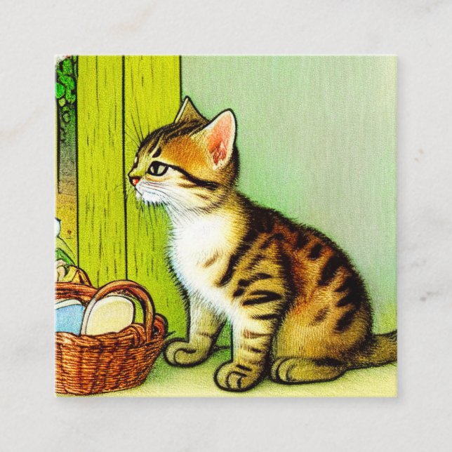 Tarjeta De Recepción Ilustracion de gato de tabby de época (Anverso)