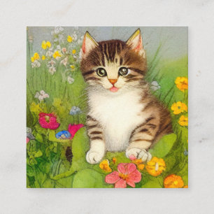 Tarjeta De Recepción Ilustracion de gato sonriente vintage