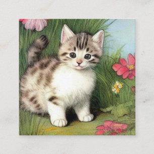 Tarjeta De Recepción Ilustracion de gato vintage con flores rojas