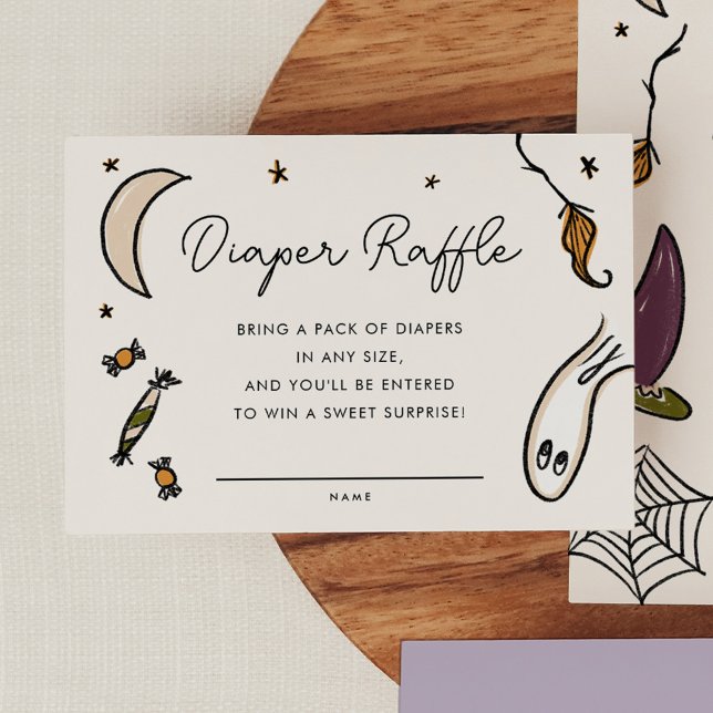 Tarjeta De Recepción Ilustración de Halloween Baby Shower Diaper Raffle (Our Little Boo is Almost Due - Illustrated Halloween Baby Shower Diaper Raffle Enclosure Card)