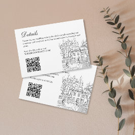 Tarjeta De Recepción Ilustracion de la mansión del Boda de mano dibujad