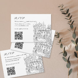 Tarjeta De Recepción Ilustracion de la mansión del Boda de mano dibujad