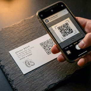 Tarjeta De Recepción Ilustración divertida de anillos de boda Código QR