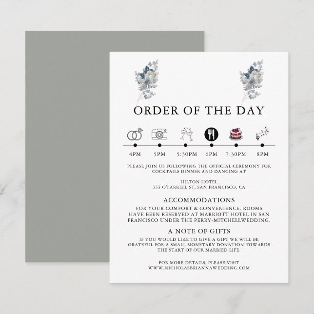 Tarjeta De Recepción Ilustración en Acuarela Rústica Arreglo Floral (Anverso / Reverso)