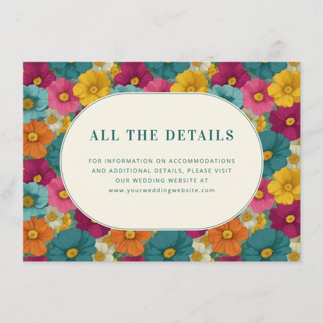 Tarjeta De Recepción Ilustración floral multicolor alegre (Anverso)