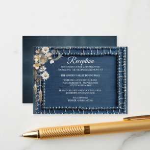 Tarjeta De Recepción Impresión de denim azul 3D a la moda con joyas dis