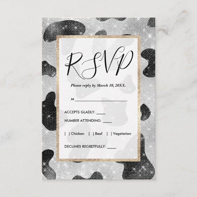 Tarjeta De Recepción Impresión de vaca en las secuencias de Purpurinas  (Anverso)