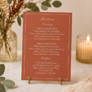 Tarjeta De Recepción Indicaciones de Boda de Terracota Elegante  