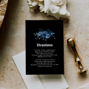 Tarjeta De Recepción Indicaciones de Boda Floral Azul de la Marina Real