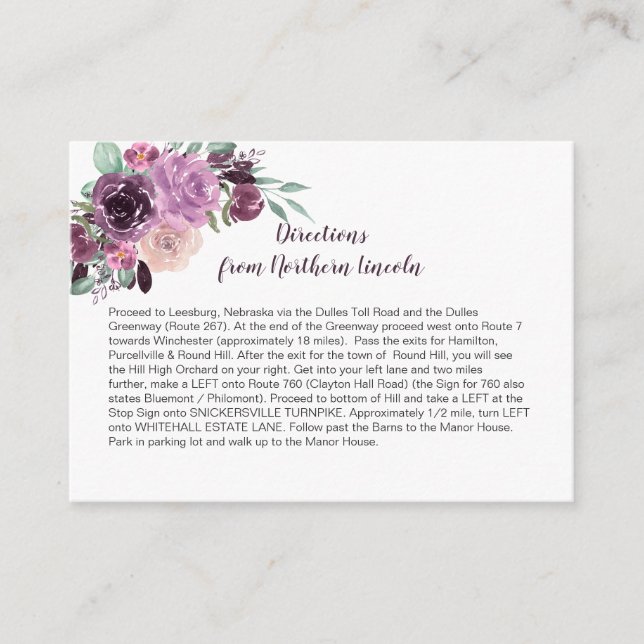 Tarjeta De Recepción Indicaciones Florales Morado Sangria Mauve | (Anverso)