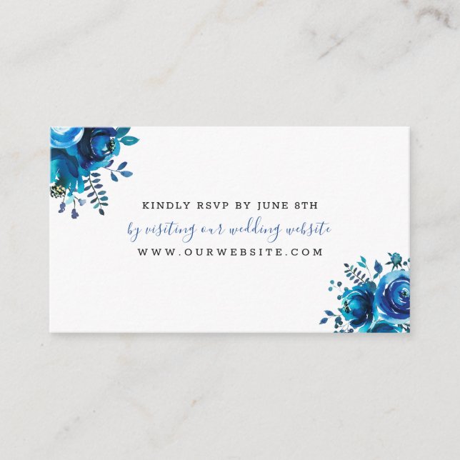 Tarjeta De Recepción Indigo Blue Floral boda RSVP online (Anverso)