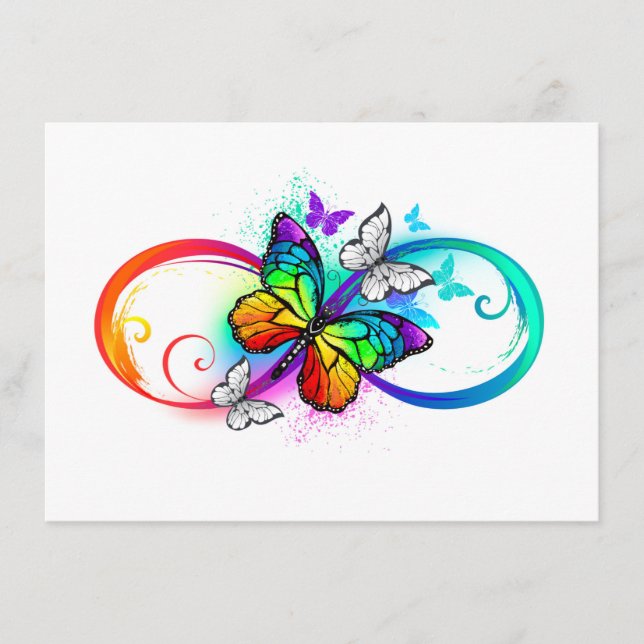 Tarjeta De Recepción Infinidad brillante con la mariposa arcoiris (Anverso)