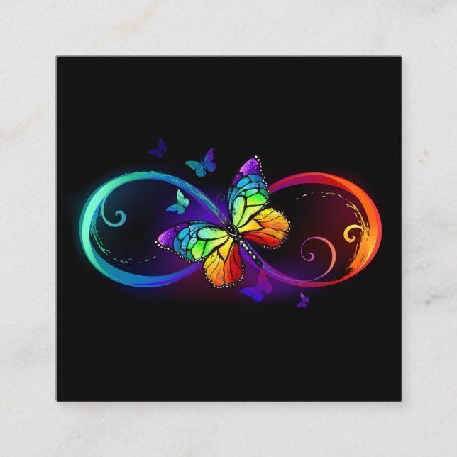 Tarjeta De Recepción Infinidad vibrante con mariposa arco iris sobre ne (Anverso)