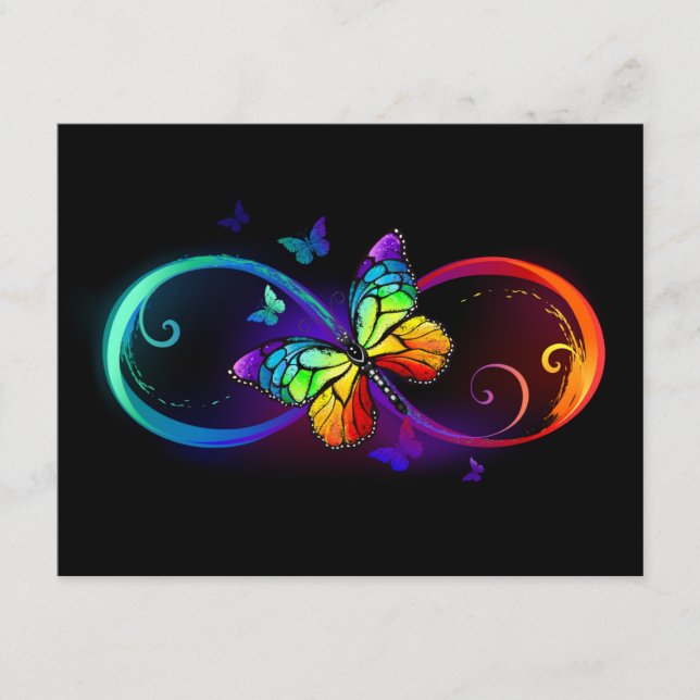 Tarjeta De Recepción Infinidad vibrante con mariposa arco iris sobre ne (Anverso)