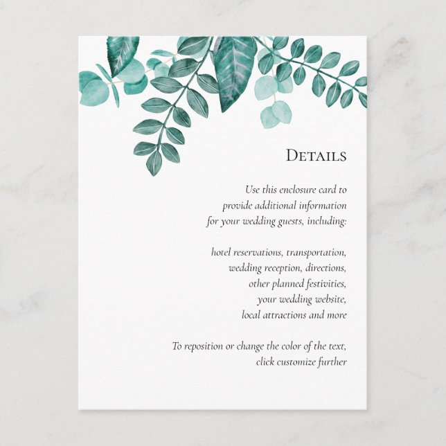 Tarjeta De Recepción Información adicional Boda de detalles de la veget (Anverso)