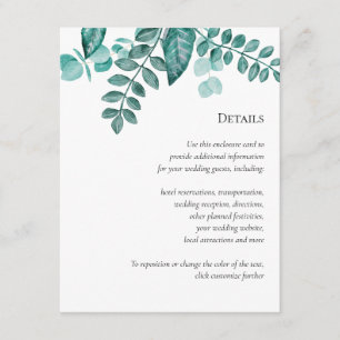Tarjeta De Recepción Información adicional Boda de detalles de la veget