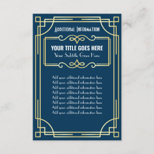 Tarjeta De Recepción Información adicional sobre Art Deco Boda Gold Blu
