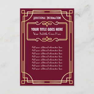 Tarjeta De Recepción Información adicional sobre Art Deco Boda Gold Bur