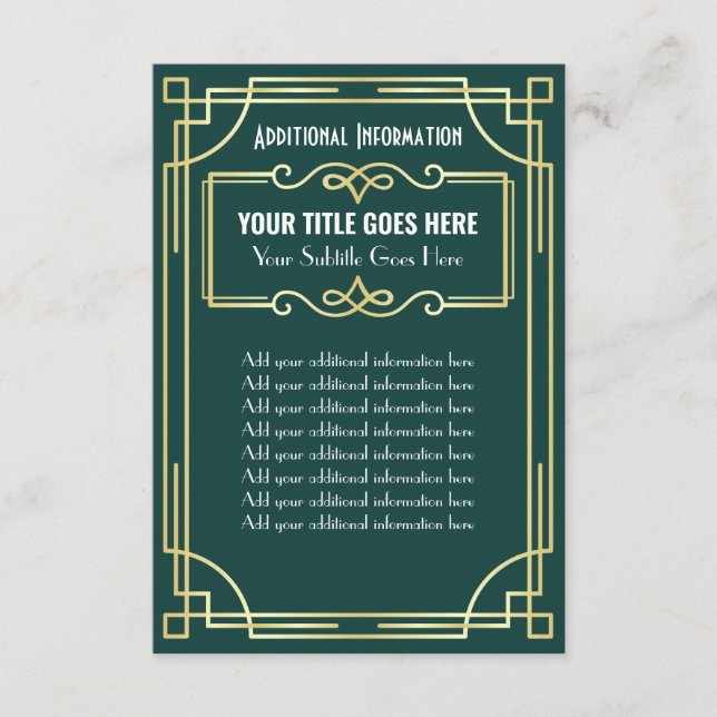 Tarjeta De Recepción Información adicional sobre Art Deco Boda Gold Gre (Anverso)