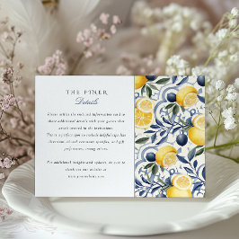 Tarjeta De Recepción Información Boda de Citrus Italiano y Azulejo Azul