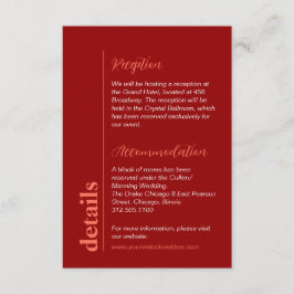 Tarjeta De Recepción Información Boda de color rojo brillante y cereza
