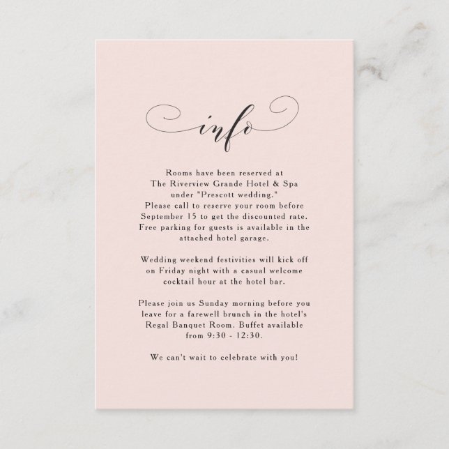 Tarjeta De Recepción Información boda rosa de melocotón simple elegante (Anverso)