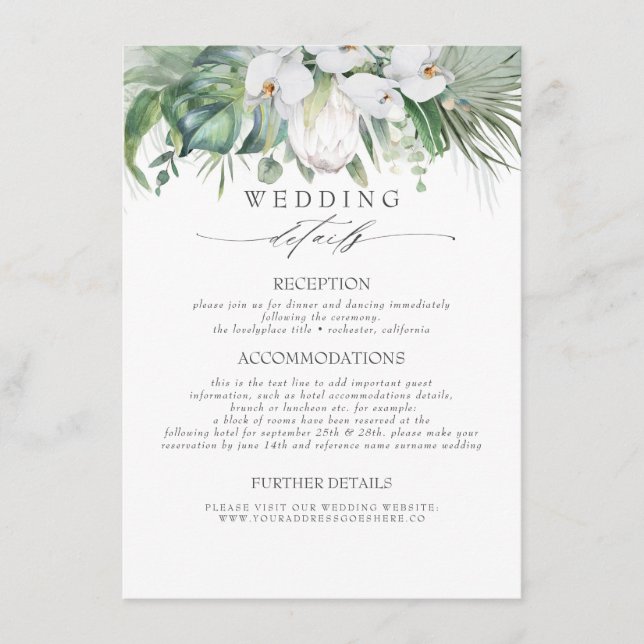 Tarjeta De Recepción Información Boda sobre la vegetación suave de las  (Anverso)