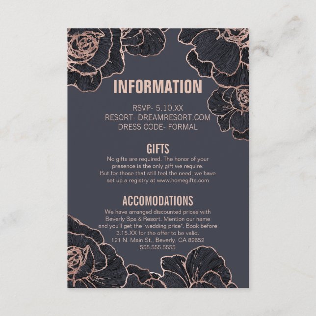 Tarjeta De Recepción Información Boda sobre las flores azules de la Mar (Anverso)