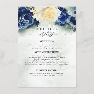 Tarjeta De Recepción Información Boda sobre las flores azules y amarill