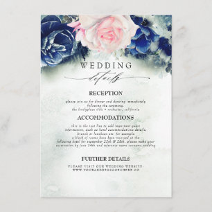 Tarjeta De Recepción Información Boda sobre las flores de color azul y 