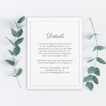 Tarjeta De Recepción Información clásica de Boda de elegancia simple -<br><div class="desc">Proporcione a los huéspedes de su boda los detalles que necesitarán en torno a su boda. Puede editar la plantilla de texto con información del hotel,  direcciones de conducción,  encuentros especiales y reuniones de bienvenida y más. Simplemente edite la plantilla de texto como desee.</div>