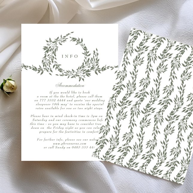 Tarjeta De Recepción Información clásica Wreath Sage Green Elegant Wedd (Subido por el creador)