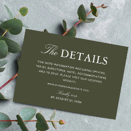 Tarjeta De Recepción Información de Boda Clásica Elegante Polvo Verde