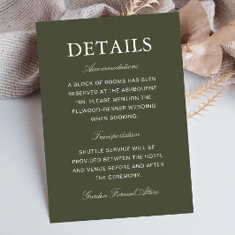 Tarjeta De Recepción Información de Boda Clásica en Verde Polvoriento E