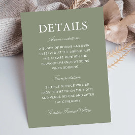 Tarjeta De Recepción Información de Boda con Letra Clásica en Verde Pol