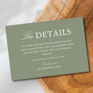 Tarjeta De Recepción Información de Boda con Letra Clásica en Verde Pol