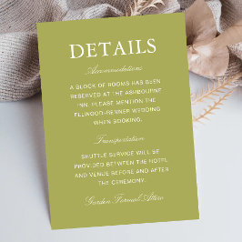 Tarjeta De Recepción Información de Boda con Letra Elegante en Verde Ol