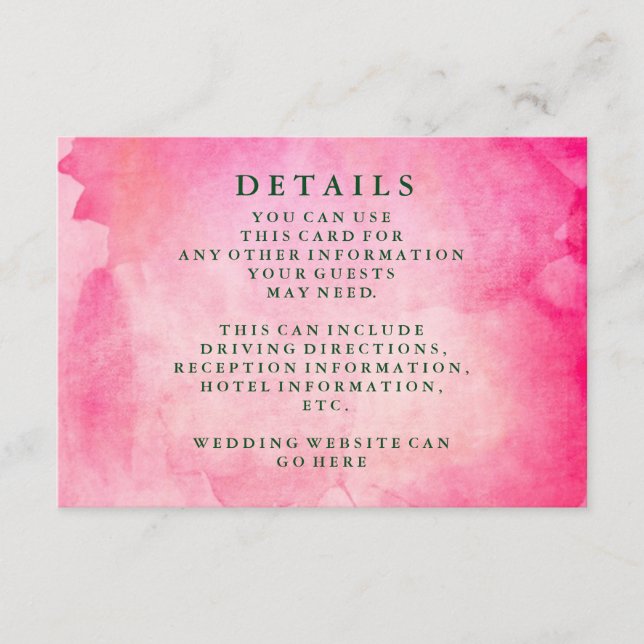 Tarjeta De Recepción Información de Boda de acuarela de Moda moderna (Anverso)