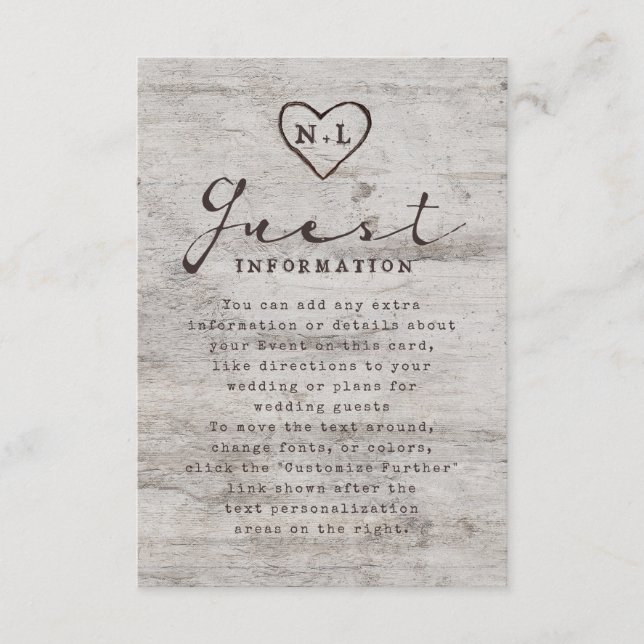 Tarjeta De Recepción Información de Boda de árbol rústico para novias t (Anverso)