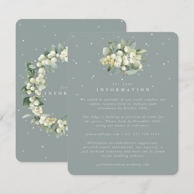 Tarjeta De Recepción Información de Boda de bocadillos verdes y eucalip (Anverso / Reverso)
