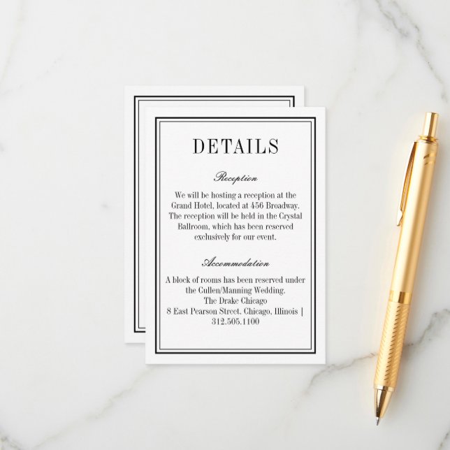 Tarjeta De Recepción Información de Boda de código QR en blanco y negro (Anverso/Reverso In Situ)