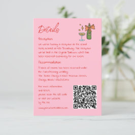Tarjeta De Recepción Información de boda de código QR rosa retro dibuja