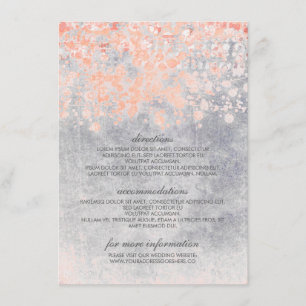 Tarjeta De Recepción Información de Boda de Coral y Gris con Confeti