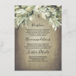 Tarjeta De Recepción Información de Boda de madera y vegetación rústica