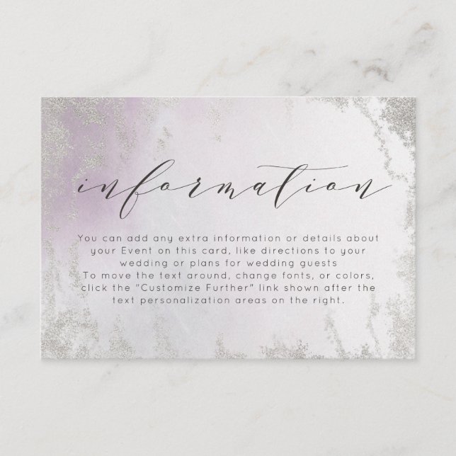 Tarjeta De Recepción Información de Boda de Relieve metalizado plateado (Anverso)