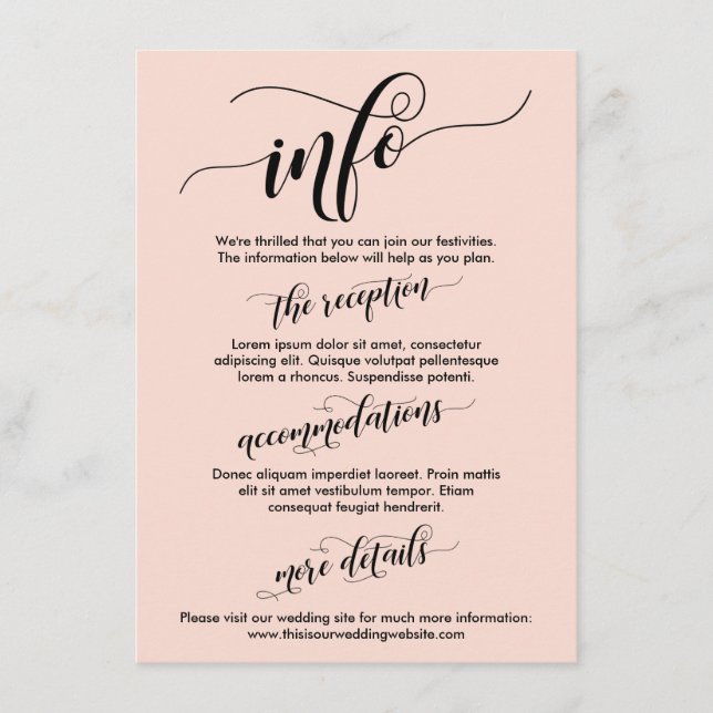 Tarjeta De Recepción Información de Boda de script con detalles simples (Anverso)