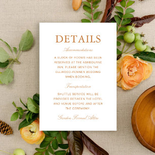 Tarjeta De Recepción Información de Boda Elegante Formal Naranja Quemad