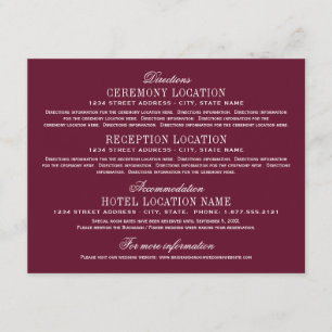 Tarjeta De Recepción Información de Boda Elegante Rojo Granate